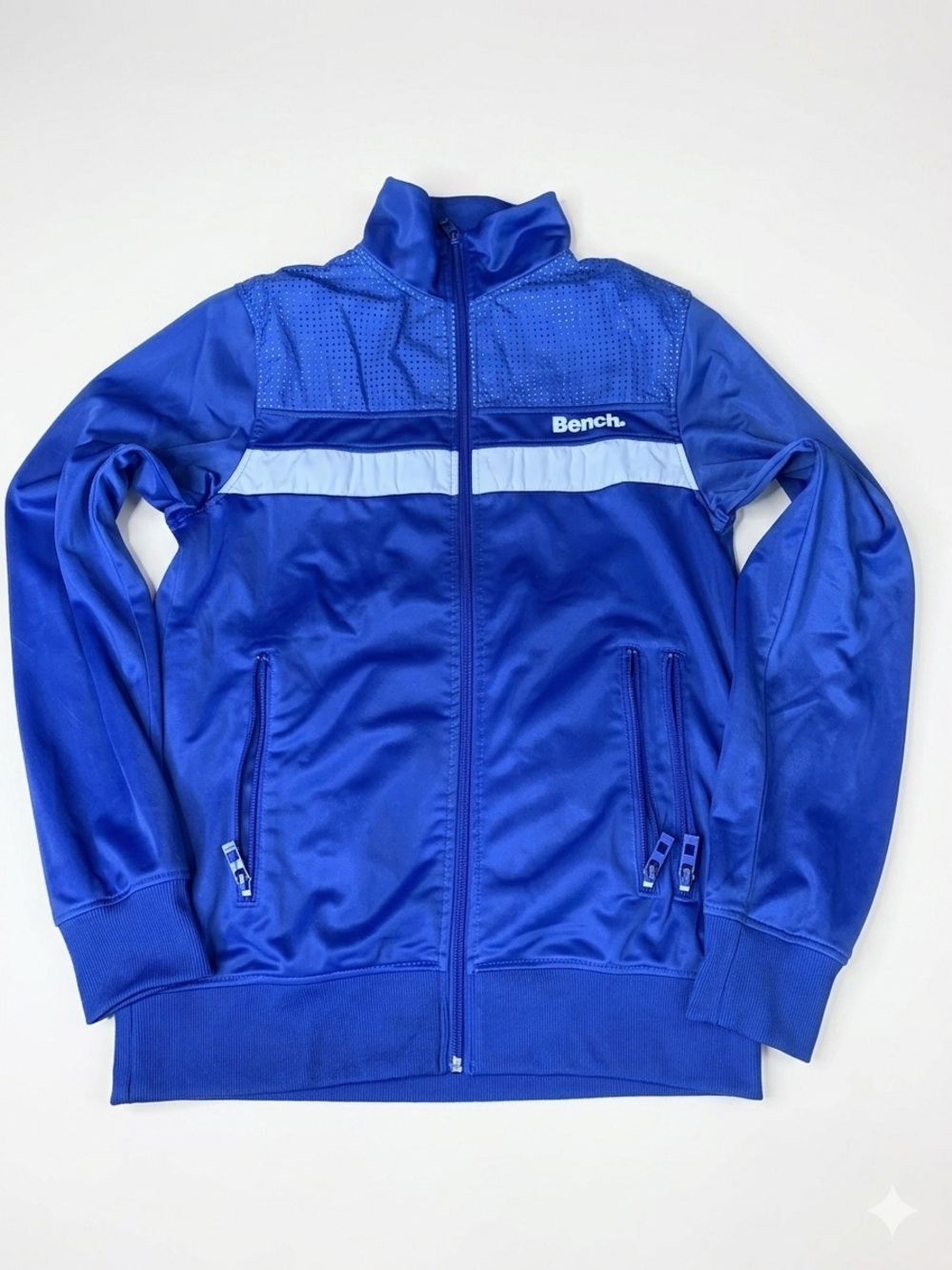 Bench Blue Full Zip Track Jacket Perforated Yoke Accent Stripe Women's Small